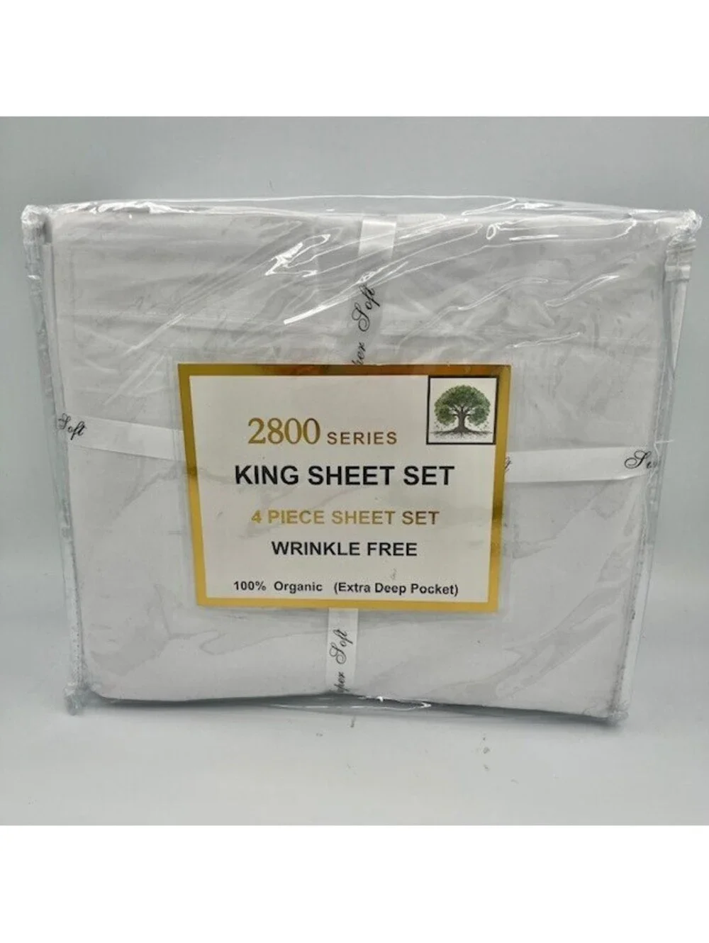 White Four-Piece King Size Sheet Set 100% Organic Cotton Percale, NIB